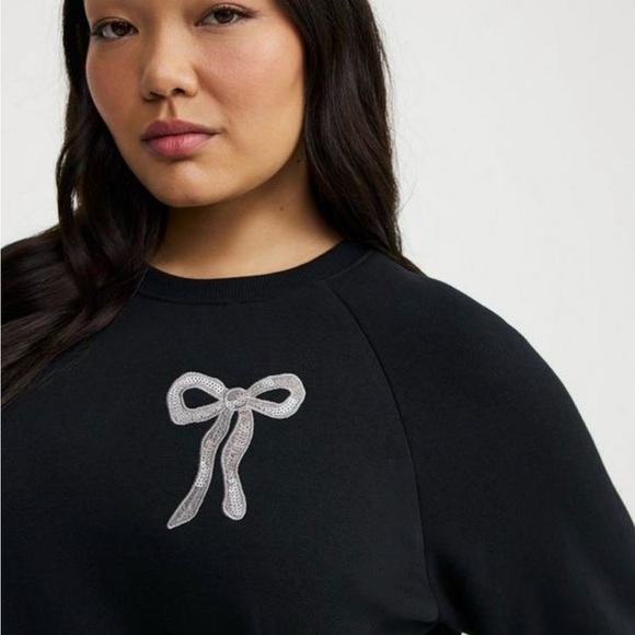 Torrid Black Fleece Sweatshirt with Silver Bow Accents - Picture 2 of 3